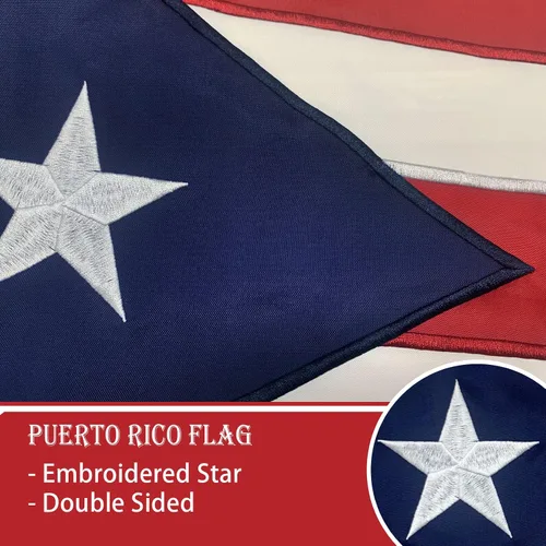 Vista 3 de Bradford Bandera de Puerto Rico de 12 x 18 pulgadas, banderas puertorriqueñas bordadas de doble cara para exteriores, banderas de nailon rico