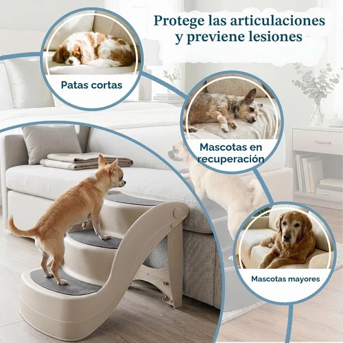 Vista 3 de Escaleras plegables de plástico para mascotas, durables, interiores o al aire libre, diseño de 4 pasos, 3 pasos, Bronceado