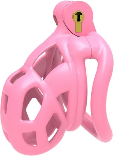 Vista 8 de Jaula de castidad rosa masculina 3.0, dispositivo de castidad masculina con 4 anillos para el pene, jaula ligera de resina para hombre para pene