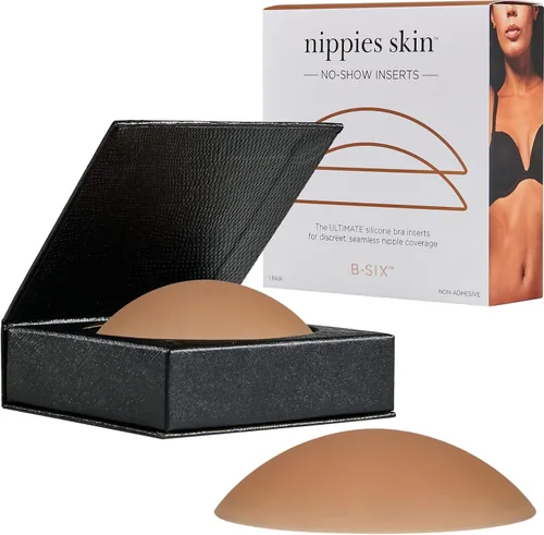 Vista 3 de Nippies Cubiertas para pezones de brasier no adhesivo para mujer, insertos reutilizables de silicona que no se ven con caja de viaje