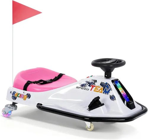 Vista 11 de 24V Go Kart eléctrico de deriva para niños de 3 años en adelante, karts de deriva con función de andar encima, ruedas brillantes mejoradas, coche