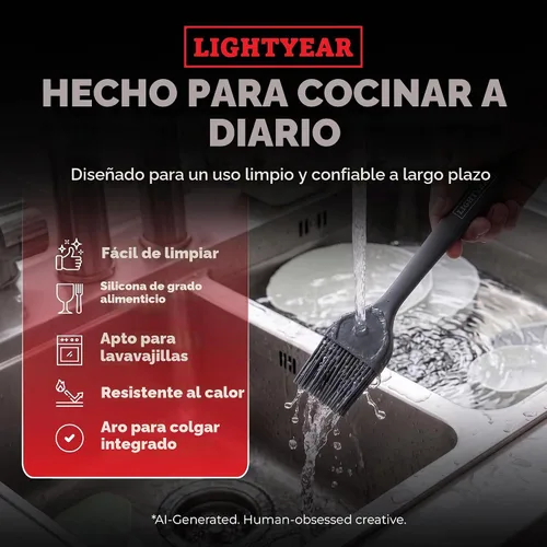 Vista 7 de Lightyear Cepillo de silicona para cocinar - Juego de brochas de pastelería Negro