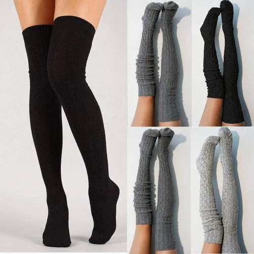 Vista 5 de Calcetines altos hasta el muslo para mujer, extra largos, de punto trenzado, cálidos, gruesos, altos, largos, calentadores de piernas