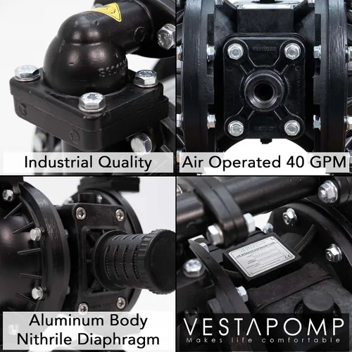Vista 5 de Vestapomp Bomba de diafragma operada por aire, nueva versión, bomba de diafragma de aire, aceite residual AODD, doble transferencia neumática