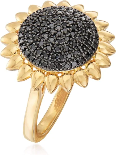 Vista 3 de Ross-Simons 0.33 ct. t.w. Black Diamond Sunflower Ring in 18kt Gold Over Sterling