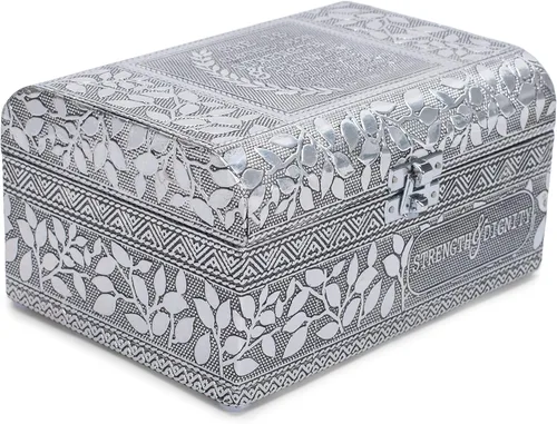 Vista 7 de Cottage Garden Caja de recuerdos de baúl de tapa redonda estampada de metal en tono cobre bendecido