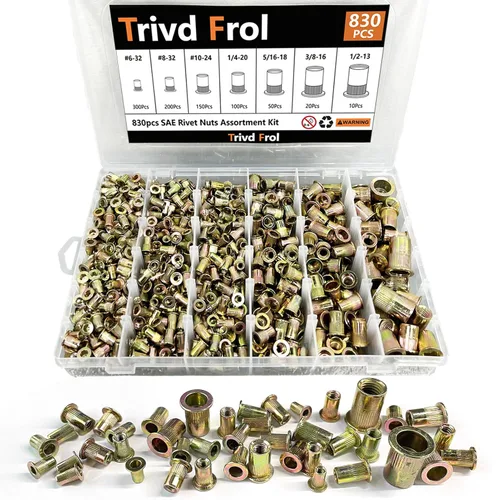 Vista 8 de Trivd Frol Juego de herramientas de tuerca de remache, kit surtido de tuercas de remache SAE/Métrica de 830 piezas M3, M4, M5, M6, M8, M10, M12