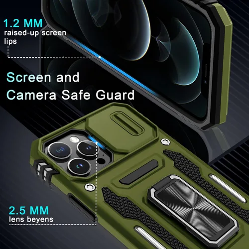 Vista 57 de DEERLAMN Funda para iPhone Xs Max con funda deslizante para cámara + protector de pantalla, soporte giratorio de anillo de grado militar a prueba