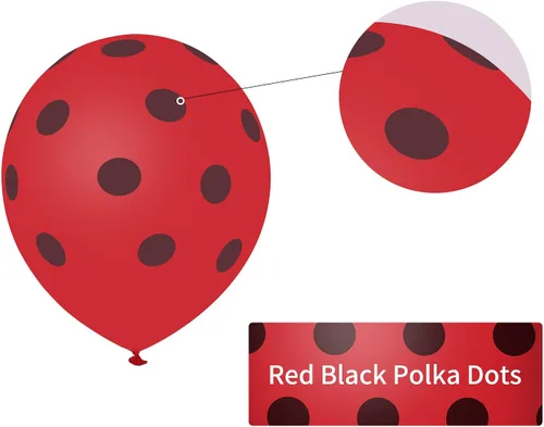 Vista 4 de 50 globos de mariquita, globos de lunares rojos y negros de 12 pulgadas, globos de látex para fiesta temática de mariquita, boda, fiesta