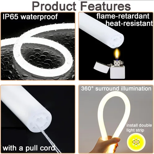 Vista 3 de JARBIH Tubo de neón LED redondo de 360 ° de 16.4 pies, canal difusor de silicona, cinta de tubo de neón flexible IP65, cubierta de tira de luz