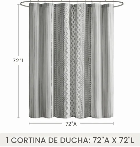Vista 2 de INK+IVY Imani - Cortinas de ducha de felpilla copetuda, 100 % algodón Gris