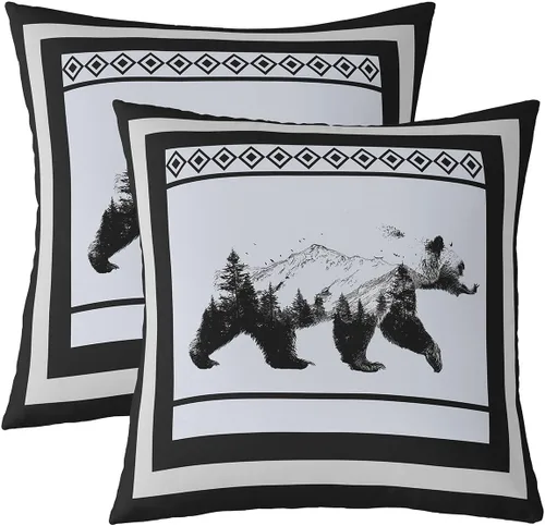 Vista 22 de Paquete de 2 fundas de almohada decorativas con diseño de oso, suave, rústica, con alce salvaje del oeste, para sofá, dormitorio, sala de estar