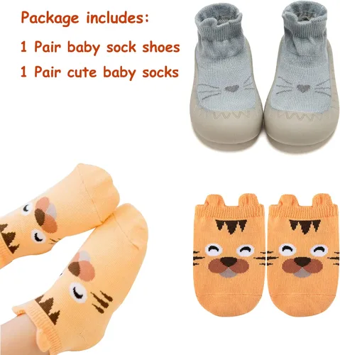 Vista 7 de vkxqtep Baby Sock Shoes Toddler Cartoon Rubber Sole Soft Non Slip Floor Slipper for Infant Boys Girls First Walking Indoor Baby Shoes
