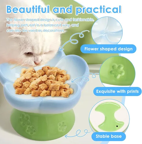 Vista 4 de Cuenco elevado de cerámica para perros para alimentos secos y húmedos, cuenco elevado de comida para gatos de superficie lisa, cuencos de comida