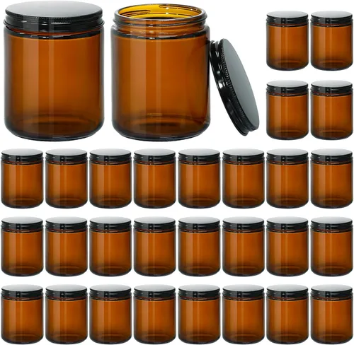 Vista 7 de KEYWING Frascos para velas de 4 oz con tapas, 24 PCS Frascos de vidrio ámbar con tapas de metal negro, Recipientes redondos para velas, Frasco vacío