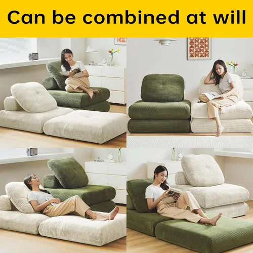 Vista 4 de Sofá puf creativo informal 2024, sofá futón de suelo para sala de estar y sala de estar, colchón modular movible, tapete de juego, sofá para cama