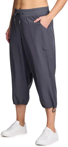 Vista 3 de RBX Active - Pantalón capri para mujer, talla grande, ligero, tejido, con cordón, estilo cargo