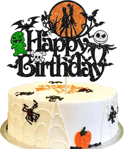 Vista 14 de Gyufise 1 pieza de decoración de pastel de cumpleaños con purpurina montada de terror clásico de Halloween para temática de terror sangriento