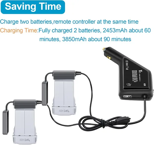 Vista 2 de Hanatora Cargador de batería para coche para DJI Mini 5 4 3 Pro, Mini 3 Drone, 3 en 1 (USB + 2 x Batería) Accesorios de concentrador de carga rápida