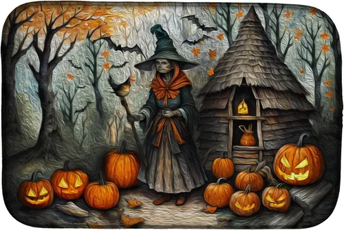 Vista 62 de Caroline's Treasures DAC2223DDM Tapete de secado de platos de Halloween espeluznante de gato negro, tapete absorbente para secado de platos