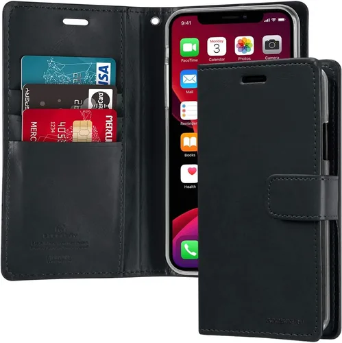 Vista 39 de GOOSPERY Funda Blue Moon para Galaxy S21 de 6.2 pulgadas (2021), soporte de piel sintética premium con soporte para tarjetas (negro)