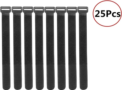 Vista 2 de 25 correas de sujeción reutilizables con gancho y bucle, 0.8 x 8 pulgadas, color negro