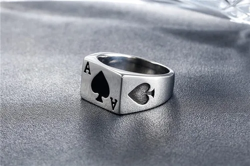 Vista 3 de Anillo de acero inoxidable JAJAFOOK para hombre, póquer, negro plateado, tamaños 6 14