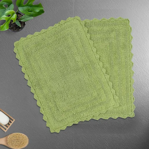 Vista 24 de TreeWool - Alfombras de baño con borde de ganchillo reversible en algodón de felpa (paquete de 2)