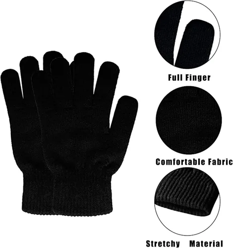 Vista 6 de 6 pares de guantes mágicos de invierno para mujeres y hombres, para clima frío, térmicos, cálidos, guantes elásticos, guantes de punto negro