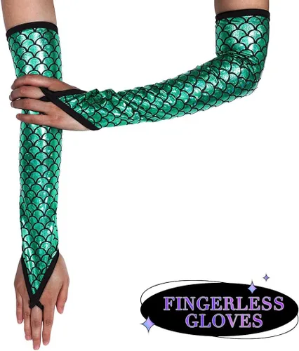 Vista 5 de GEMILY Fish Scale Gloves Fingerless Fashion Mermaid Sparkly Arm Sleeve Long Party Rave Gloves Costume for Women and Girls
