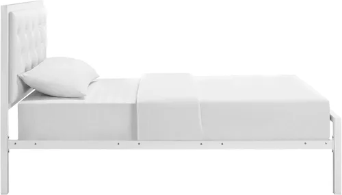 Vista 4 de Modway Mia - Base de cama de piel sintética copetuda, tamaño individual, color blanco y blanco