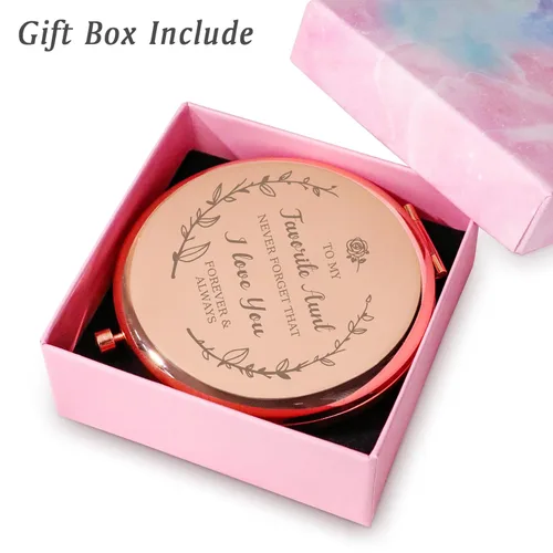 Vista 5 de Regalos de Sobrina y Sobrino para Tía, Regalos Personalizados para Tía, Espejo Compacto Personalizado Grabado para Regalos de Navidad, Secreto