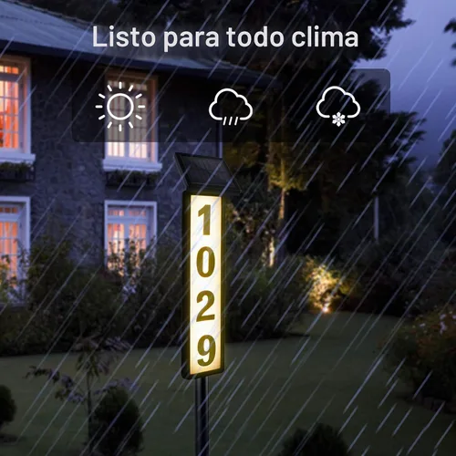 Vista 4 de FORUP Letrero de números de dirección de casa con luz solar, luz solar con números de casa, placa de dirección iluminada por LED para exteriores
