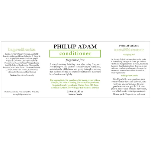 Vista 2 de Phillip Adam Acondicionador sin fragancia, fórmula de vinagre de sidra de manzana, sin parabenos, para todo tipo de cabello, 12 onzas