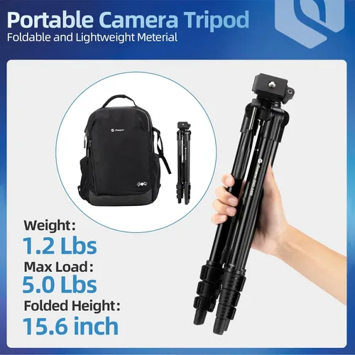 Vista 3 de Fotopro DIGI-3400 - Trípode de viaje ultraligero y compacto de 120 cm con placa de liberación rápida y cabezal panorámico, trípode de aluminio