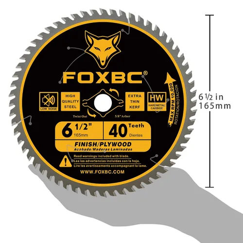 Vista 3 de FOXBC Hoja de sierra circular de 6-1/2 pulgadas, acabado fino, 40 dientes para corte de madera, corte fino con eje de 5/8 pulgadas