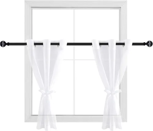 Vista 2 de Hiasan - Cortinas traslúcidas de gasa cortas semitransparentes con ojales y alzapaños filtrantes de luz para ventana, dormitorio, baño, 2 paneles