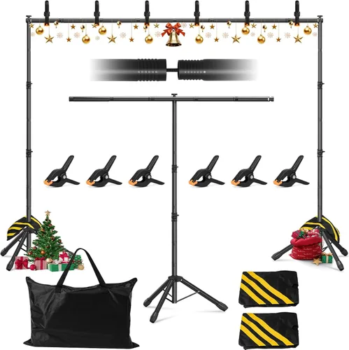 Vista 11 de Kit de soporte de fondo 3 en 1 de 10 x 7.5 pies para estudio de fotografía, soporte de fondo en forma de T para fiestas de bodas, soporte de fondo