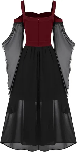 Vista 4 de Vestido gótico de hombros descubiertos para mujer, disfraz sexy de bruja con manga mariposa, vestido de corsé de gasa para baile de graduación 2022