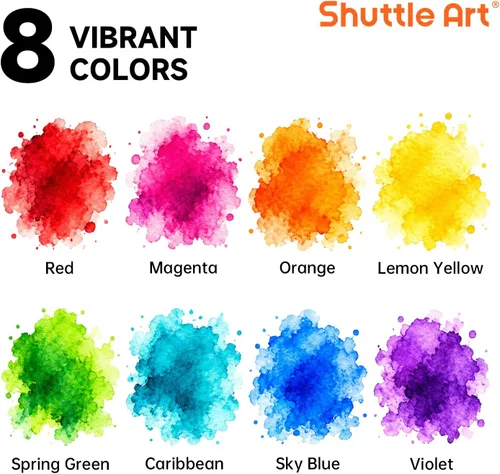 Vista 3 de Shuttle Art 8 Colors Liquid Watercolor Paint, 4oz Non-Toxic Watercolors