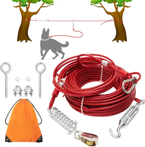Vista 8 de PAWNISAW Cable de corredor de perro para patio, sistema de carrito de amarre para perros de 100 pies + 10 pies Verde