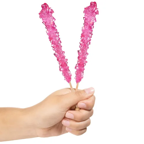Vista 2 de Pink Rock Candy - Palitos de azúcar con sabor a cereza, 12 caramelos rosados envueltos individualmente