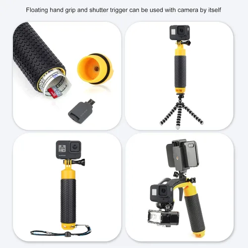 Vista 7 de GEPULY - Puerto domo para GoPro Hero 8 Black, lente de puerto domo con carcasa impermeable, disparador de obturador, agarre de mano flotante