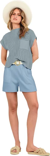 Vista 9 de ANRABESS Conjunto de dos piezas para mujer, suéter corto, suéter y pantalones cortos, conjunto de ropa de descanso