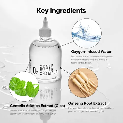 Vista 4 de ALIVELAB O2 Champú de agua para cuero cabelludo sensible, picazón, anticaspa, limpieza profunda y calmante, cuidado del cabello, limpiador del cuero