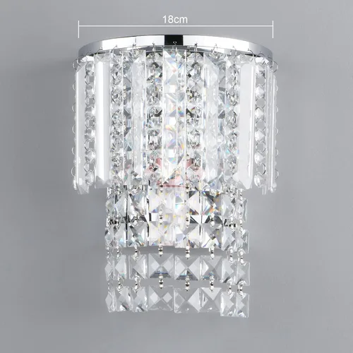 Vista 7 de Aplique de pared moderno de cristal K9 con cableado, acabado cromado, lámpara de pared con gotas de cristal acrílico para dormitorio y sala de estar