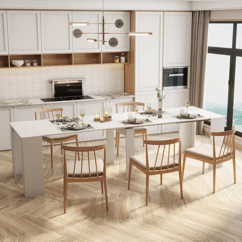 Vista 13 de JOYSOURCE Mesa de comedor extensible para hasta 12 personas de 20 a 119 pulgadas, ajustable, grande, extra larga, rectangular, ahorro de espacio