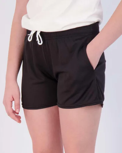 Vista 3 de Real Essentials Paquete de 4 pantalones cortos deportivos de malla para niñas con bolsillos
