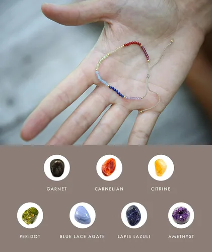 Vista 3 de BALIPURA - Pulsera Aura de 7 chakras para mujer - Cuentas pequeñas de 0.079in (pequeñas) piedras preciosas naturales, granate y amatista, cuentas
