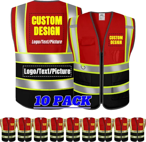 Vista 14 de BeautyWill Chaleco de seguridad con logotipo personalizado Class2 Chaleco reflectante de alta visibilidad con bolsillos y cremallera chaleco